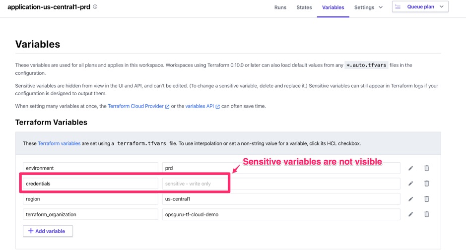 A screenshot of Terraform variables.