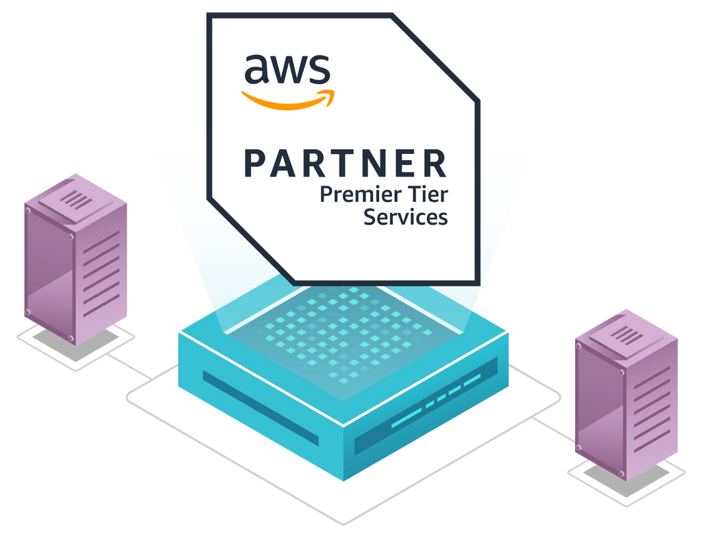 AWS Partner Premier Tier Services logo on top of a server.